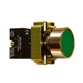 Pulsador aro metálico cromado/botón rasante VERDE. 1Na.