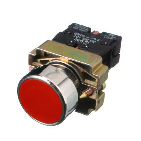 Pulsador aro metálico cromado/botón rasante ROJO. 1Nc.